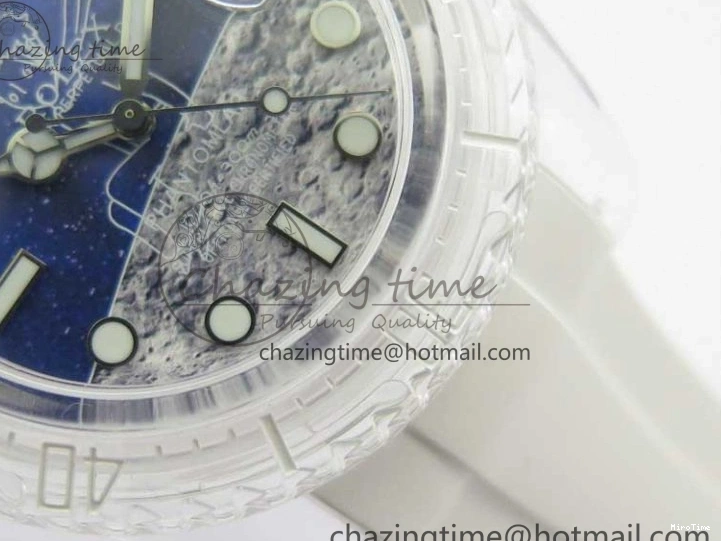 MiroTime 0129 Durable Submariner Phantomlab Transparent KZF Best Edition Blue Moon Dial on White Rubber Strap VR 2564